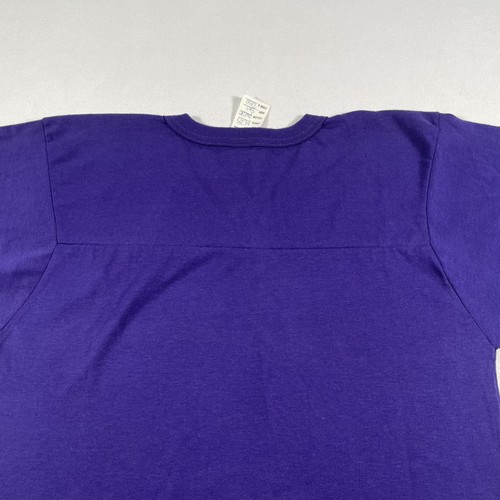 Vintage Ringer Blank Shirt Mens Small Purple V Neck Jersey Puff Sleeve USA 80s - Picture 10 of 11