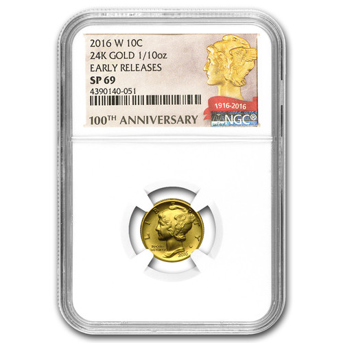 2016-W 1/10 Unzen Gold Quecksilberdime SP-69 NGC (ER/FR) - Bild 1 von 3