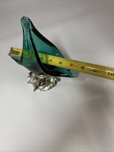 Vintage Murano Style Teal Art Glass Basket Silver Pedastal Base @ 7” Tall - Picture 8 of 8