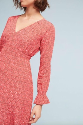 Vestido Anthropologie Maeve Monaco Talla Mediana Rojo Blanco Manga Larga Nuevo Etiqueta $148 - Imagen 2 de 6