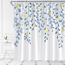 Leaves Flower Shower Curtain Blue Yellow Floral Watercolor 70x70 Inch Set