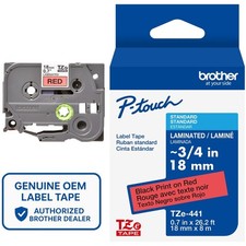 Genuine Brother TZe-441 Black on Red 18mm 3/4" P-Touch Label Tape