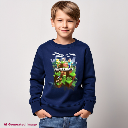Minecraft Dark Blue Boy's Cute Long Sleeve Sweatshirt. Size Medium (10/12). NEW!