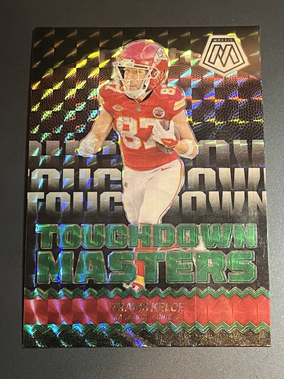 2024 Panini Mosaic - Touchdown Masters Travis Kelce #TM-TKE Green Mosaic Prizm
