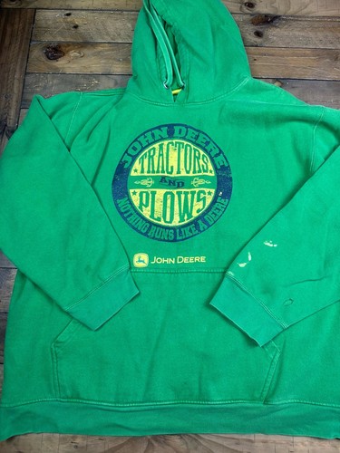 John Deere Sweatshirt Mens XXL Green Hoodie Farming Tractor Crewneck Pullover