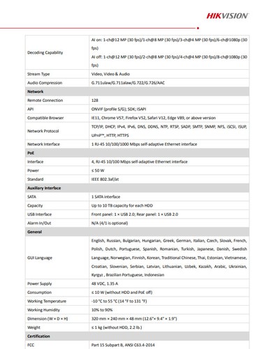 HIKVISION NVR DS-7604NXI-K1/4P Acusense AI 4CH 4 POE 4K 12MP IP video recorder - Picture 6 of 10