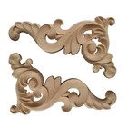 2 Pcs Wood Carved Onlay Wooden Flower Applique Decal for Door Furniture Decor