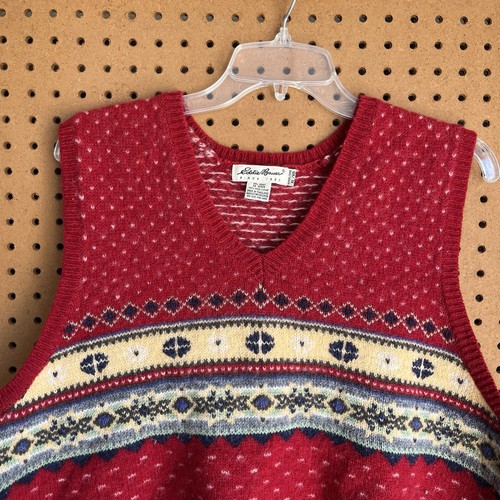 Vintage Eddie Bauer Wool Red Christmas Sweater Vest Size Women’s XL - Picture 3 of 7