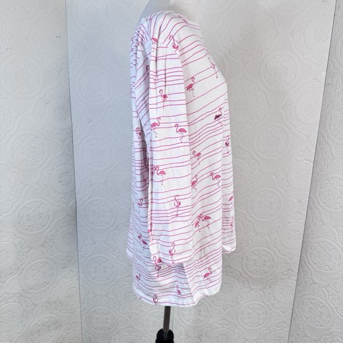 Talbots Blouse Shirt 3X White Pink Flamingo Striped Cotton 3/4 Sleeves Sequins - Picture 3 of 5