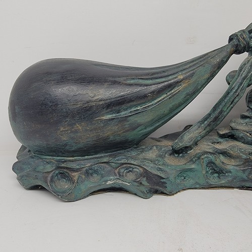 Lachender Buddha Hotei Budai 12" x 7,25" MANN zusammengesetzte Statue Gold Patina Reichtum - Bild 5 von 13