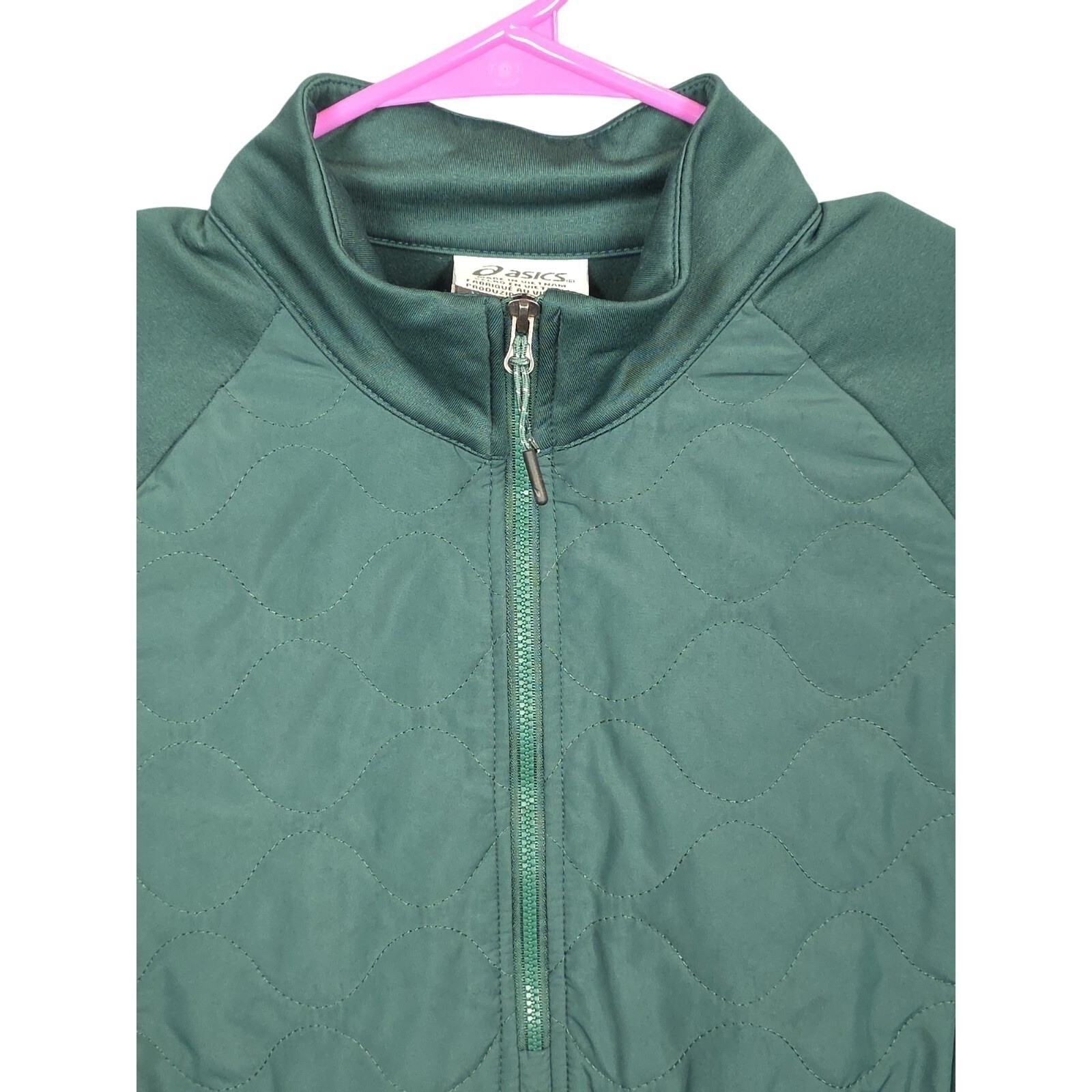 Asics Quilted Pullover Jacket Medium Green Runnin… - image 3