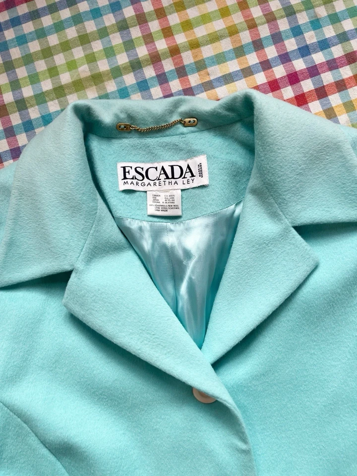Abrigo Vintage Años 80 Escada Margaretha Ley Azul Lana Angora MOP Botones Talla L/XL Foto 3 de 4