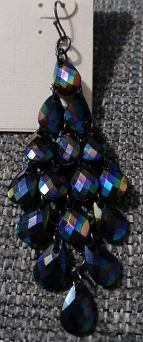 Macy's Chandalier Statement Earrings Damgle Drop Aroura Borealis Beads 3 7/8 In - Picture 3 of 7