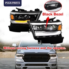 Black Bezel Full LED w/DRL Reflector Headlight Headlamp For 2019-2023 Ram 1500