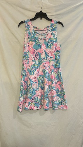 Lilly Pulitzer Girls 14 Blue Ibiza Floral Sleeveless Carice Short Dress - Picture 2 of 11