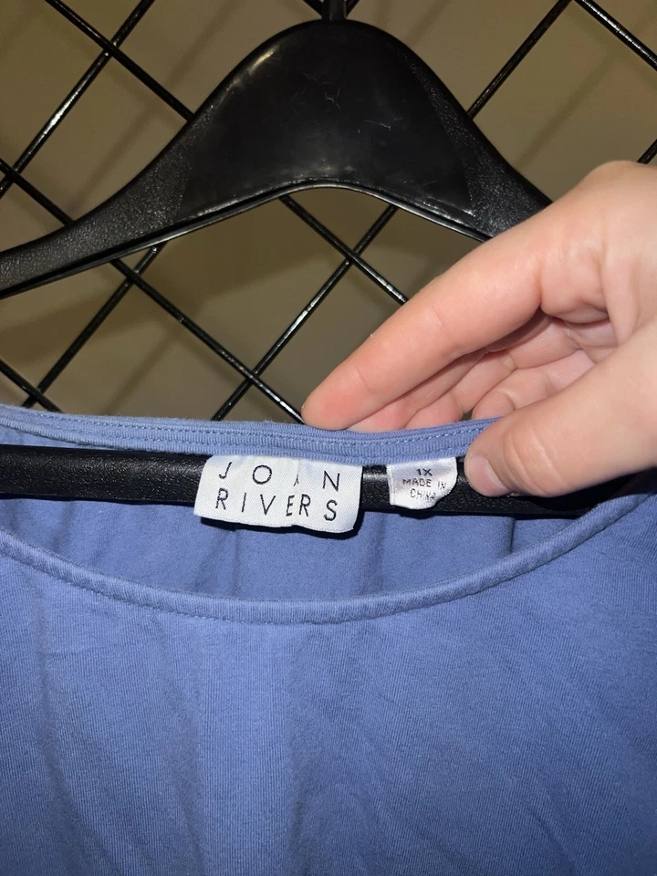 Joan Rivers Armario Constructores Cuello Redondo Algodón Elastizado Tanque Talla 1X Mediano Azul Foto 2 de 3