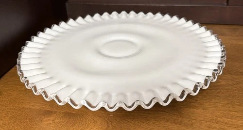Fenton Cake 12” Stand Silver Crest Milk Glass Plate 1960s Vintage