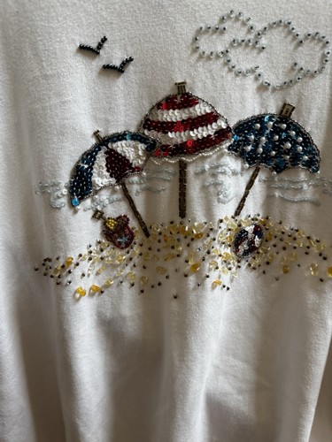 Quacker Factory Embellished Summertime 3/4 Sleeve Shirt 1X Beach Patriotic NWT - Picture 3 of 14