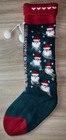 Vintage Knit Christmas Stocking Santa Claus w/ Fury Beards & Hearts Red Green