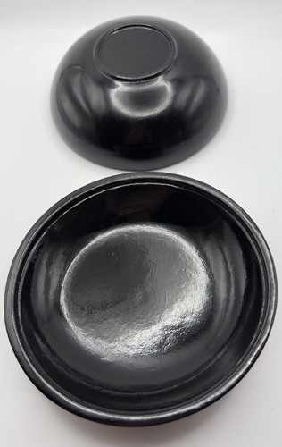 VTG Russian Cybehip Round Black Lacquer Box Straw Inlay New in Box - Picture 8 of 11