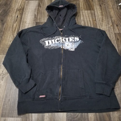 Vintage Dickies Full Zip Hoodie Size Large Black Skater Grunge Y2K