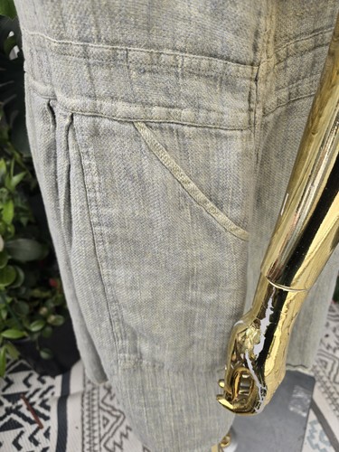 Flachs 100% Leinen Wendekleid Top Tunika Kleid grau blau strukturiert Taschen M - Bild 7 von 11