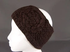Dark Brown flower crochet ear warmer muff head band wrap knit stretch 4.25" wide