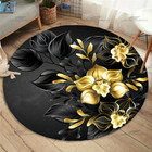 Fashion Round Rose Rug Home Anti-Slip Gold Rose Pattern Floor Mat Carpet Room