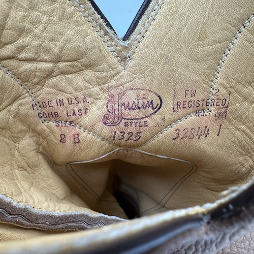 Justin Euro Elk Leather Cowboy Boots Mens Size 8 B Tan Made In USA Boot 1325 - 第 8/10 張圖片