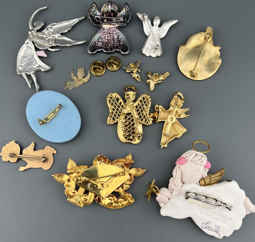 Vintage Angel Brooch Lot of 13 Cherubs Heavenly Some Signed Mixed Materials - Picture 2 of 24