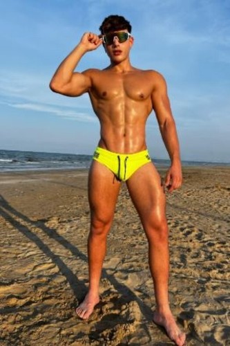 New Men's Sexy Bright Yellow & Black Low Rise Bikini Style Swim Brief -Gay - Picture 3 of 15