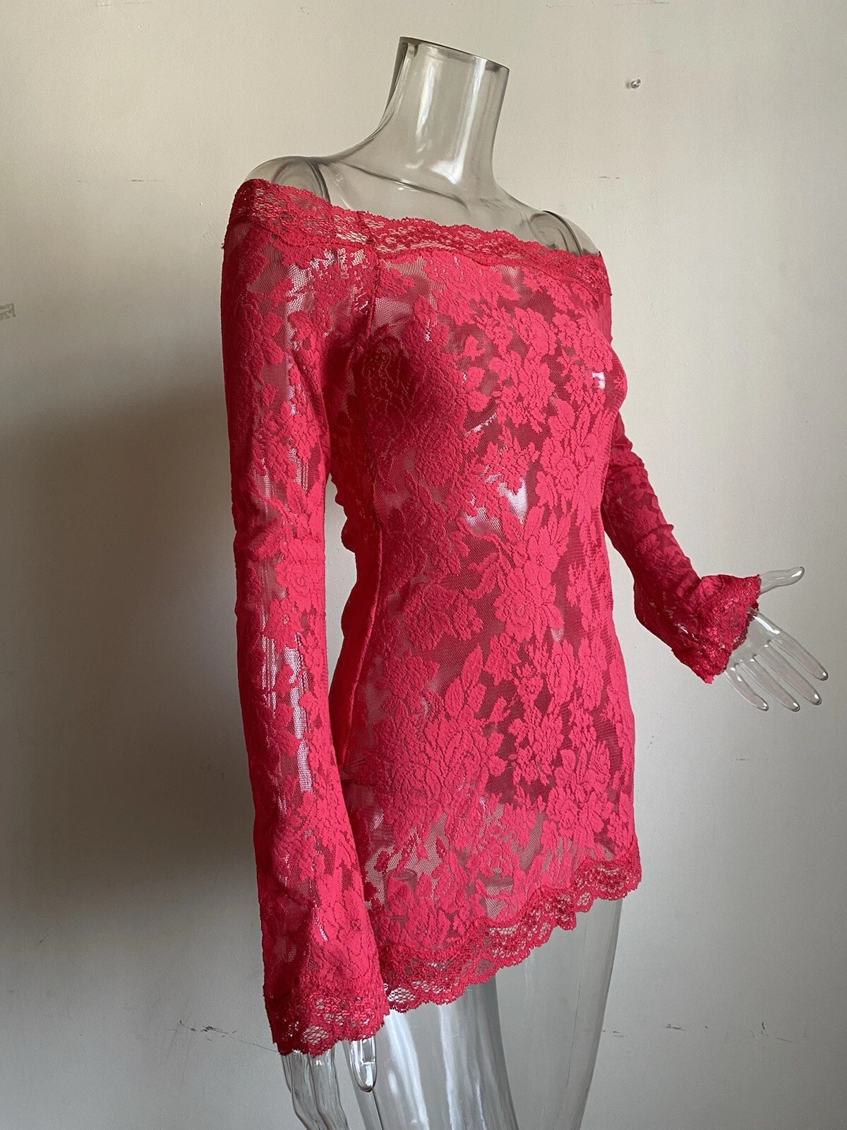 UNDERCOVER Abito Victorias Secret rosso pizzo mini spalle scoperte manica a campana 2002 vintage med
