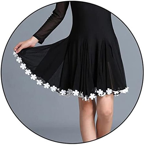 Girls Ballroom Dance Dress V Neck Lace Hem Tulle Sleeves Latin Salsa Performance - Bild 6 von 16