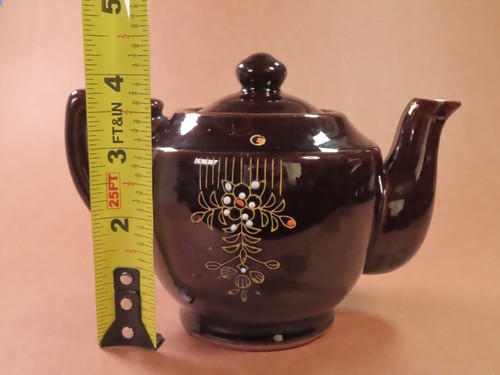 Vtg Brown Betty Redware Teapot Moriage Enamel Hand Painted Made in Japan 4.25" - Picture 16 of 18