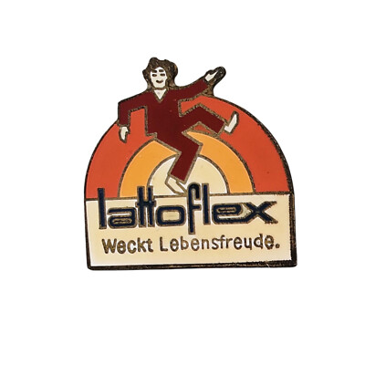 Vtg LattoFlex Weckt Lebensfreude Lapel Hat Pin Advertising Germany
