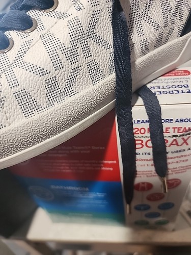 MICHAEL KORS Women's White Navy Blue MK Signature Flat City Sneakers US Size 8 - Picture 2 of 4