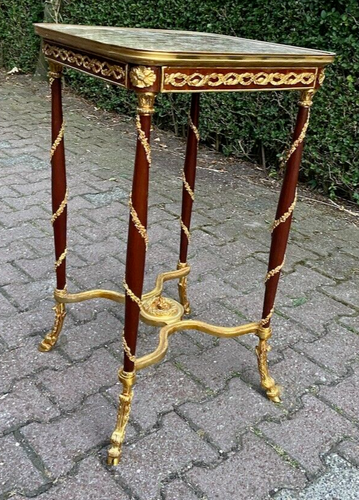 Table Vintage French Louis XVI Mahogany with Marble Top & Bronze Accents - Picture 8 of 8