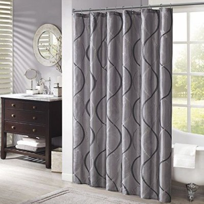 Madison Park Shower Curtain Taffeta Embroidered Charcoal Gray New