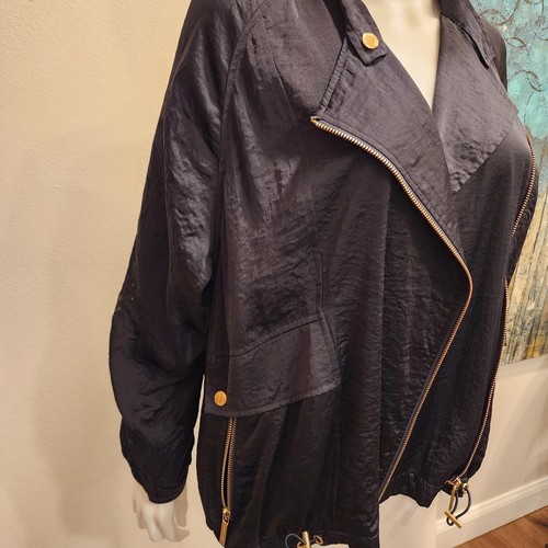 Michael Kors Women's navy silky moto jacket size small - Picture 3 of 8