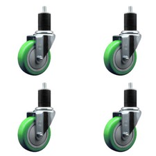 4 Inch Green Poly Wheel Swivel 1-3/4 Inch Expanding Stem Caster Set SCC