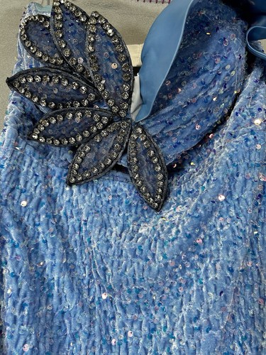 Blaues Maxikleid Damen große Pailletten trägerlos Strass Hochzeit Gast formell - Bild 7 von 13