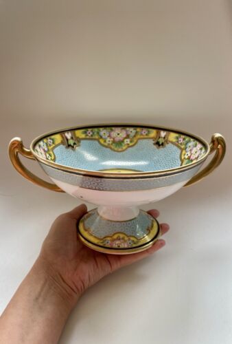 Rare Nippon Hand Painted Double Handled Pedestal Bowl pre 1921 Early Noritake - Picture 4 of 24