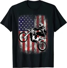 Dirt Bike American Flag Motocross Biker 4th Of July Unisex T-Shirt