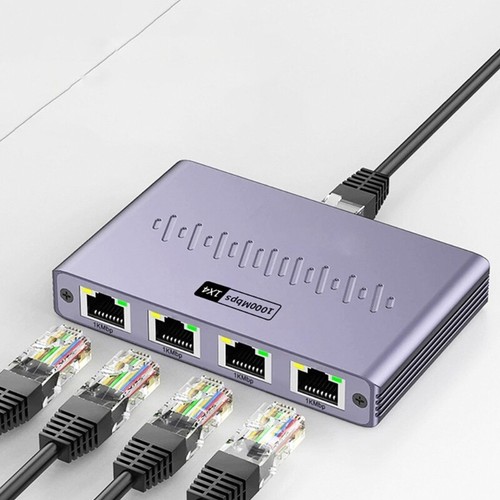 Efficient 1 in 4 Out Gigabit Ethernet Splitter Aluminum Networking Adapter - Photo 4/8