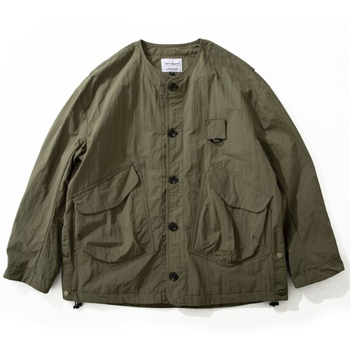 Japanese Cargo Jacket Men Loose Multi Pocket Casual Thin Collarless Coat - Picture 11 of 27