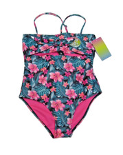 HURLEY NWT Girls One Piece Swimsuit Size M UPF 50+ Floral Print MSRP $42