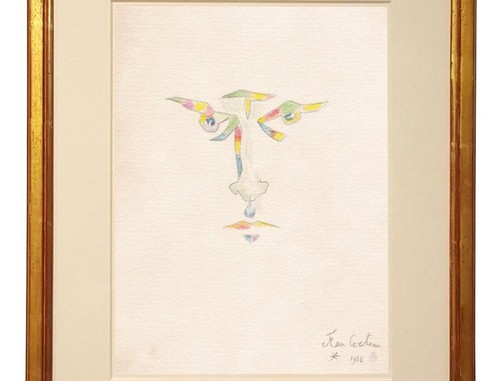 Jean Cocteau Drawing Male French Portrait Profile Abstract Eagle Surrealism - Picture 2 of 4