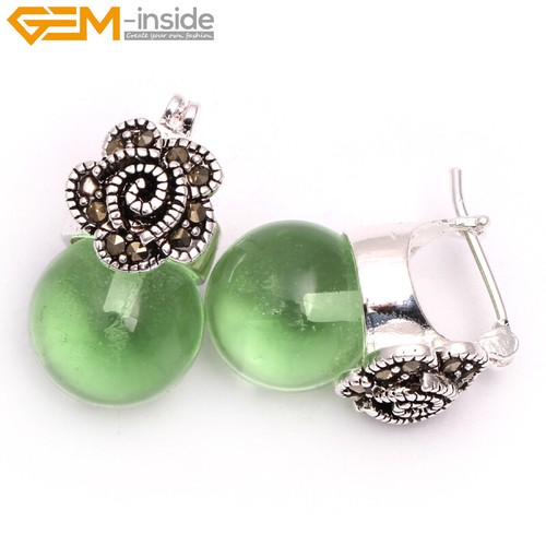 Pendientes de piedra arenisca perla blanca flor plata marcasita cuentas encanto - Imagen 32 de 48