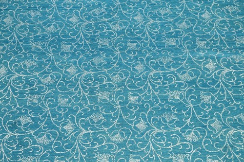 TURQUOISE/ IVORY Vegetable Dye Versace Design Handmade Wool/ Silk Area Rug 9x12 - Picture 4 of 12