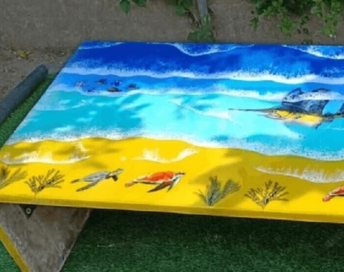Tavolo da pranzo 36"x24" Ocean Wave resina epossidica piano di lusso con supporto decori - Foto 8 di 11